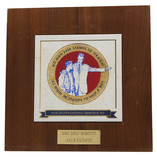 Jacky Cupits 1967 Golf Benefit Outstanding Service Award Plaque