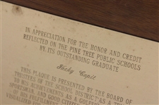 Jacky Cupit's 1963 Pine Tree Public Schools Achievement Award Plaque