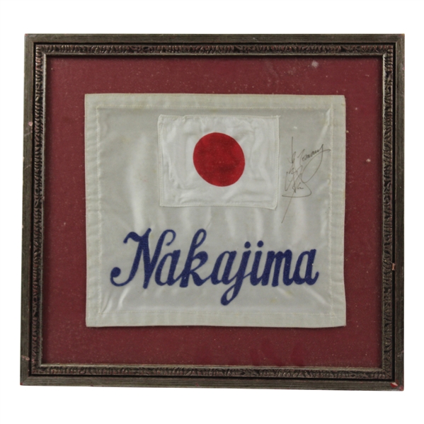 Tommy Nakajima Signed Japan Flag Embroidered Caddie Bib Nameplate - Framed JSA ALOA