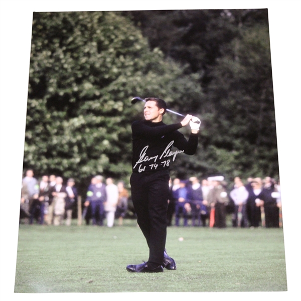 Gary Player Signed Post Swing 16x20 Photo w/61 74 78 JSA ALOA