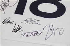 Rory McIlroy & (7) European Signed 2025 Ryder Cup Flag JSA ALOA