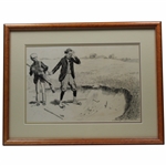 Golfer w/Caddy in Trap Wood Framed Double Matted Black & White Print by Charles Dana Gibson