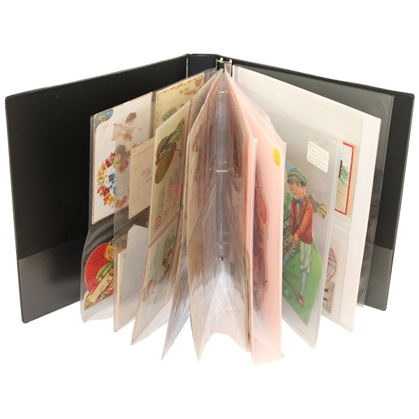 Golf Postcard & Valentine Card Album w/(37) Golf Valentine Cards, (7) Tennis Valentine Cards & (3) Misc. Sport Valentine Cards