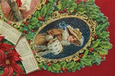 1909 Holly Calendar Fan w/Victorian Era Lady Scenes - Golf is Depicted on Aug-Oct - Framed
