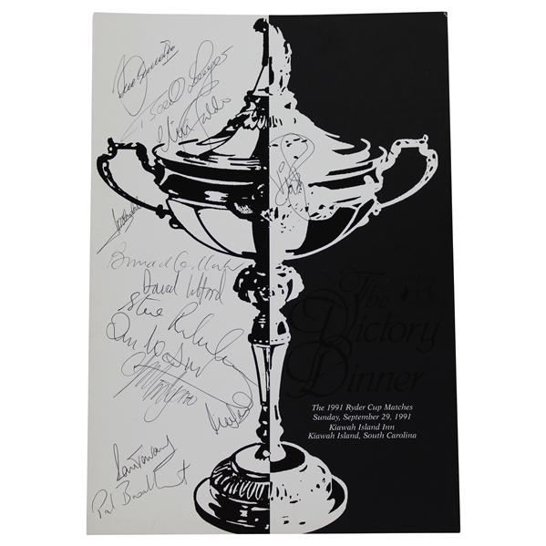 Hale Irwins 1991 Ryder Cup at Kiawah Team Europe Signed Official Victory Dinner Menu JSA ALOA