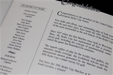 Hale Irwin's 1991 Ryder Cup at Kiawah Team Europe Signed Official Victory Dinner Menu JSA ALOA