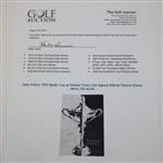 Hale Irwin's 1991 Ryder Cup at Kiawah Team USA Signed Official Victory Dinner Menu JSA ALOA