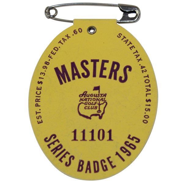 1965 Masters Tournament SERIES Badge #11101 - Jack Nicklaus Winner