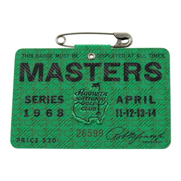 1968 Masters Tournament SERIES Badge #26599 - Bob Goalby Winner