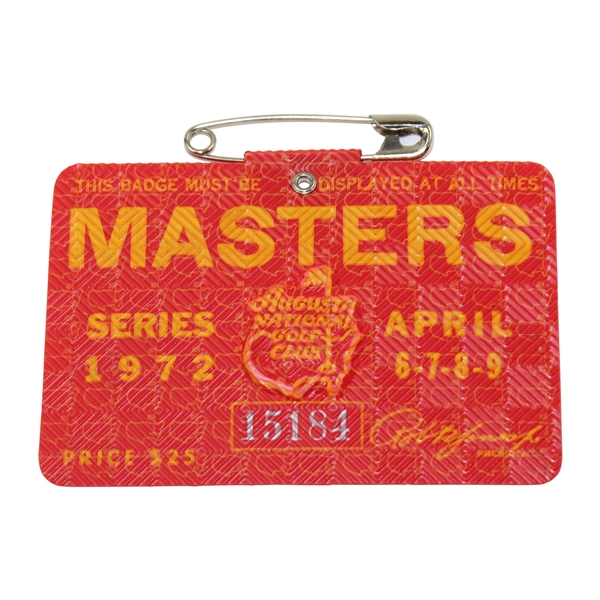 1972 Masters Tournament SERIES Badge #15184 - Jack Nicklaus Winner