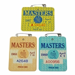 1987, 1988 & 1989 Masters Tournament SERIES Badges - Mize, Lyle & Faldo Winners