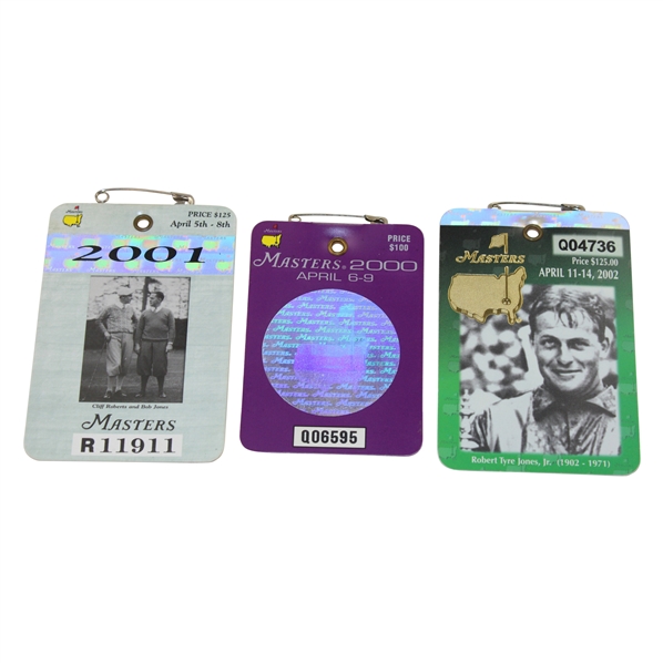 2000, 2001 & 2002 Masters Tournament SERIES Badges - Singh & Tiger (x2) Winners