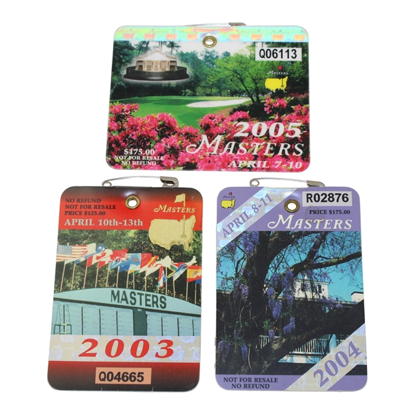 2003, 2004 & 2005 Masters Tournament SERIES Badges - Weir, Mickelson & Tiger (Nicklaus Final) Winners