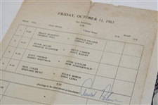 Arnold Palmer Signed 1963 Ryder Cup at Atlanta Athletic Club Pairing Sheet - Last Playing Captain JSA ALOA