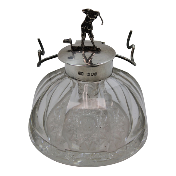 Early Sterling And Cut-Glass Inkwell With Golfer Top