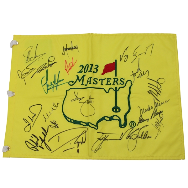 Scheffler, Spieth & Eighteen (18) Masters Champions Signed 2013 Masters Flag  JSA ALOA