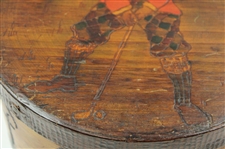 Vintage Folk Art Knickered Wooden Engraved Golfer Ball Box