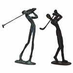 Pair Of Male & Female Driving Bronze Sculptures