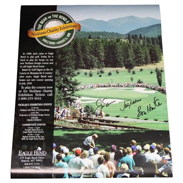 Jack Nicklaus, Nicklaus II & Lon Hinkle Signed 1985 The Bear vs The Bend II Poster JSA ALOA