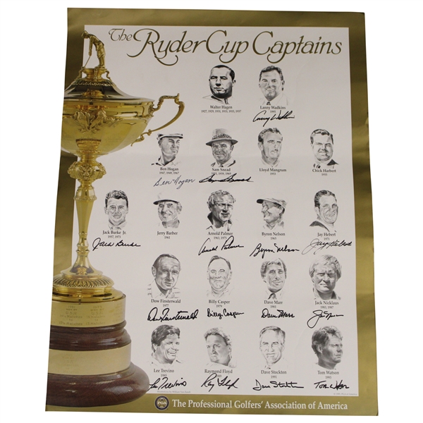 Hogan, Palmer, Nicklaus & Twelve (12) other Ryder Cup Captains Signed Poster JSA ALOA