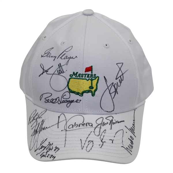 Nicklaus, Spieth & Nine (9) other Masters Champs Multi-Signed Undated Masters White Hat JSA ALOA