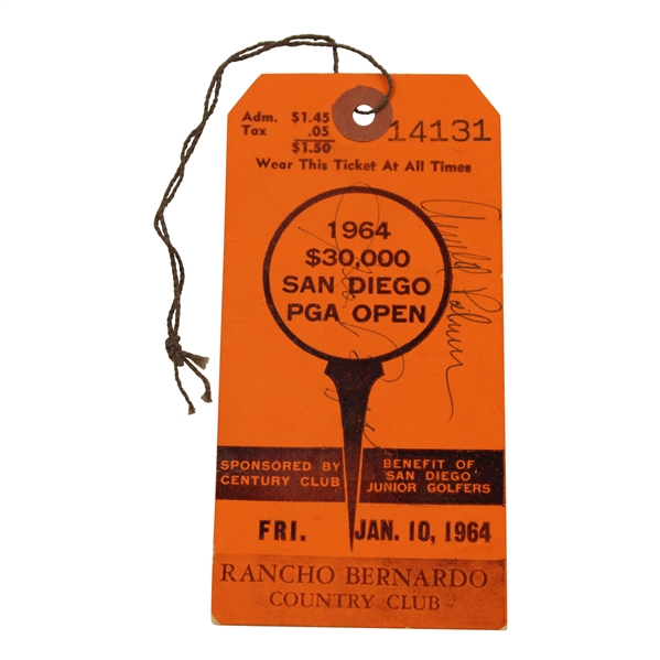 Arnold Palmer & George Bayer Signed 1964 San Diego PGA Open Ticket #14131 JSA ALOA