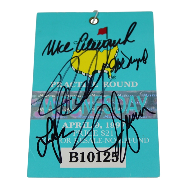 Field Multi-Signed 1997 Masters Wednesday Practice Round Ticket JSA ALOA