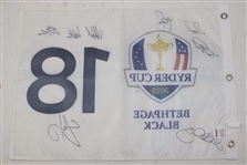 Rory & Seven (7) other Team Europe Signed 2025 Ryder Cup at Bethpage Black Flag JSA ALOA