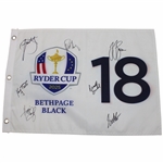 Scheffler & Six (6) other Team USA Signed 2025 Ryder Cup at Bethpage Black Flag JSA ALOA