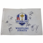 Spieth & Eight (8) Team USA Signed 2020 Ryder Cup at Whistling Straits Embroidered Flag JSA ALOA
