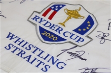Spieth & Eight (8) Team USA Signed 2020 Ryder Cup at Whistling Straits Embroidered Flag JSA ALOA