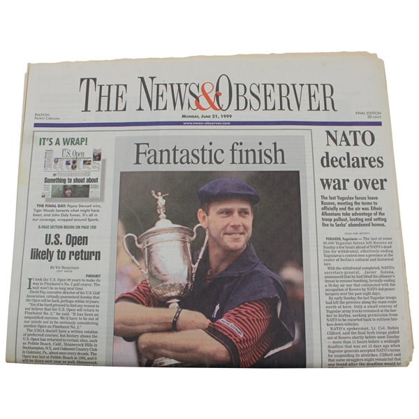 Payne Stewart Fantastic Finish News & Observer Newspaper Full Monday June 21, 1999 Newspaper
