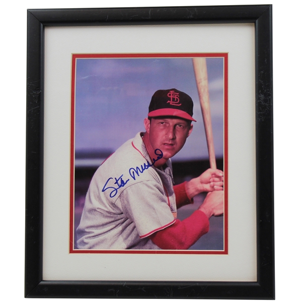 Stan Musial Signed St. Louis Cardinals Holding Bat Photo - Framed JSA #XX54160