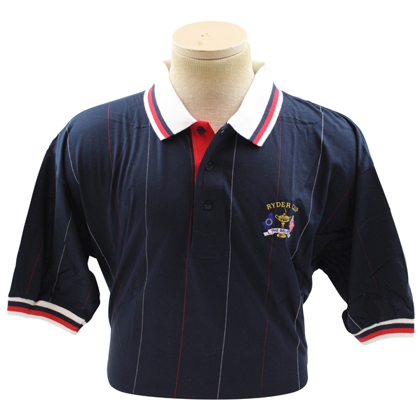 Paul Azingers 2002 Ryder Cup at The Belfry Team USA Antigua Navy Striped Golf Polo - Large