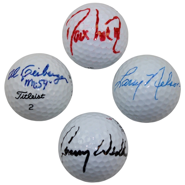 Davis Love III, Al Geiberger, Larry Nelson & Lanny Wadkins Signed Golf Balls JSA ALOA