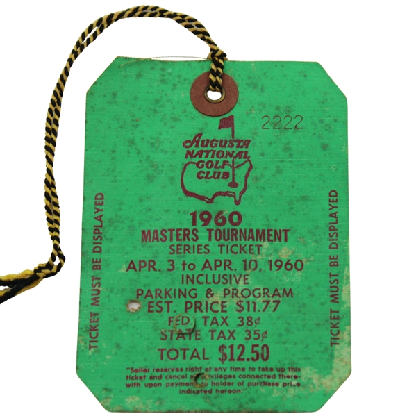 1960 Masters Tournament SERIES Badge #2222 - Arnold Palmer Winner