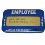 1969 Masters Tournament Employee Badge #209 Issued to Dee Bruker (United Press, Int.)