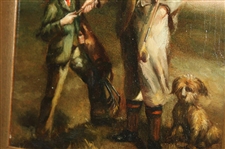 c.Early 1900's Thos. Wolfe Oil on Canvas Gentleman Golfer w/Caddie & Dog on the Links