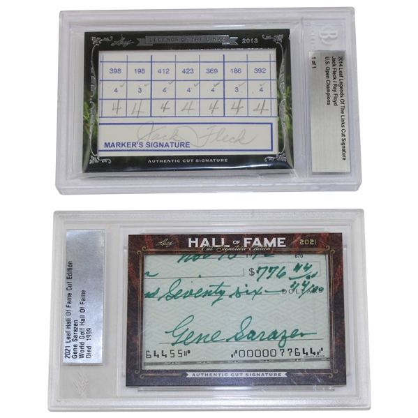 Gene Sarazen 2021 WGHoF Cut Edition & 2014 Jack Fleck/Ray Floyd 1/1 Legends of Links BECKETT