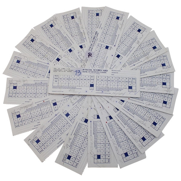 Twenty (20) 1989 Bank of Boston Classic Official Tournament Used Scorecards - 40 Signatures!
