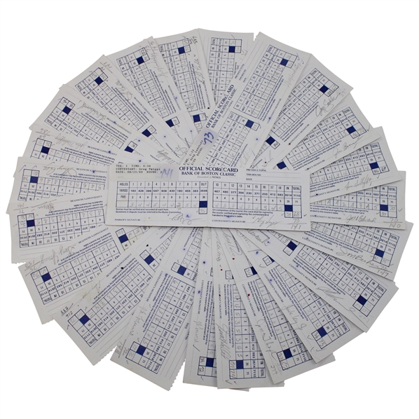 Twenty-Three (23) 1989 Bank of Boston Classic Official Tournament Used Scorecards - Over 40 Signatures!