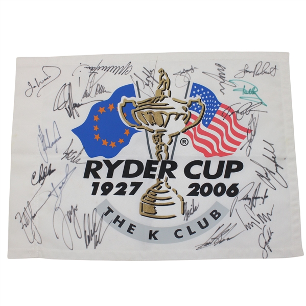 Team USA & Team Europe (23) Signed 2006 Ryder Cup at The K Club Flag JSA ALOA