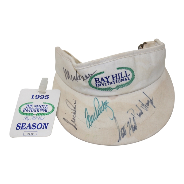 Nick Price, Scott Hoch, Mark OMeara & others Signed Bay Hill Inv. Visor w/Badge JSA ALOA