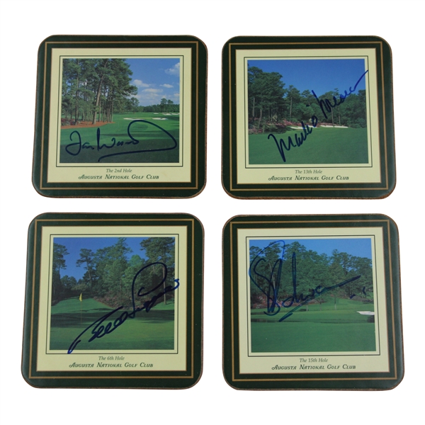Langer, OMeara, Schwartzel & Woosnam Signed August National Select Golf Holes Coasters JSA ALOA