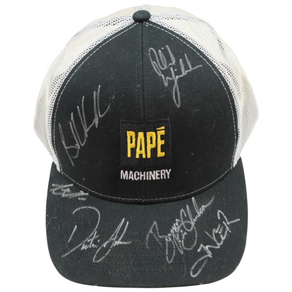 Mickeslon, Koepka, Bryson, DJ & others Signed Pape Machinery Logo Trucker Hat JSA ALOA