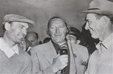 1950 Ben Hogan & Sam Snead Shaking Hands w/Radio Announcer Between at 1950 LA Open Press Photo