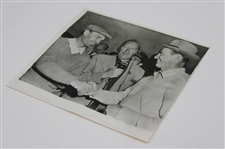 1950 Ben Hogan & Sam Snead Shaking Hands w/Radio Announcer Between at 1950 LA Open Press Photo