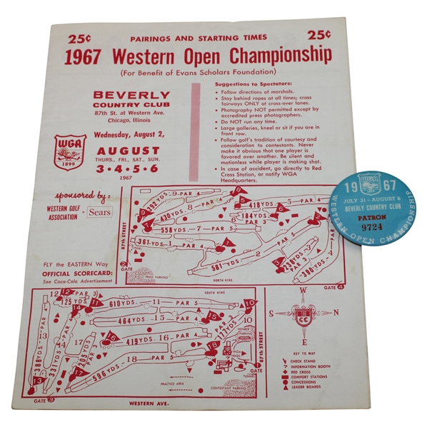 1967 Western Open at Beverly CC Pass & Pairing Sheet - Jack Nicklaus Winner