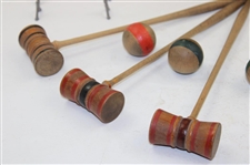 c.Late 1800's Miniature Parlor Table Croquet Set in Pine Box - Hutchin & Noyes & Co.