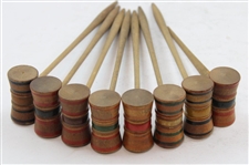 c.Late 1800's Miniature Parlor Table Croquet Set in Pine Box - Hutchin & Noyes & Co.